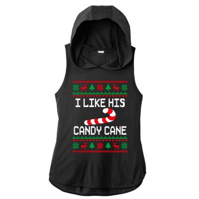 I Like His Candy Cane Funny Couples Ugly Christmas Sweater Ladies PosiCharge Tri-Blend Wicking Draft Hoodie Tank