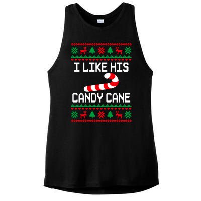 I Like His Candy Cane Funny Couples Ugly Christmas Sweater Ladies PosiCharge Tri-Blend Wicking Tank