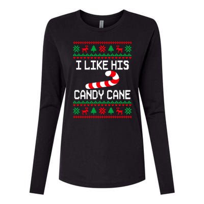 I Like His Candy Cane Funny Couples Ugly Christmas Sweater Womens Cotton Relaxed Long Sleeve T-Shirt