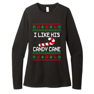 I Like His Candy Cane Funny Couples Ugly Christmas Sweater Womens CVC Long Sleeve Shirt