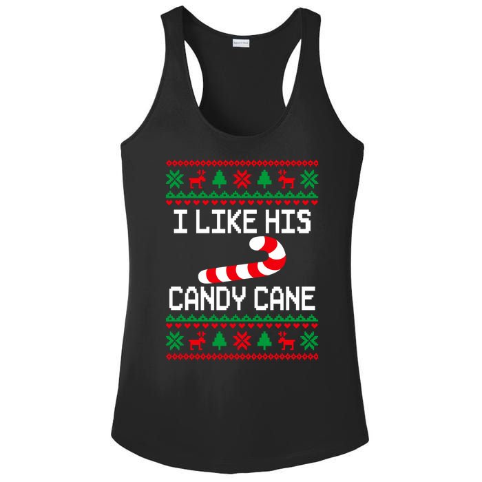 I Like His Candy Cane Funny Couples Ugly Christmas Sweater Ladies PosiCharge Competitor Racerback Tank