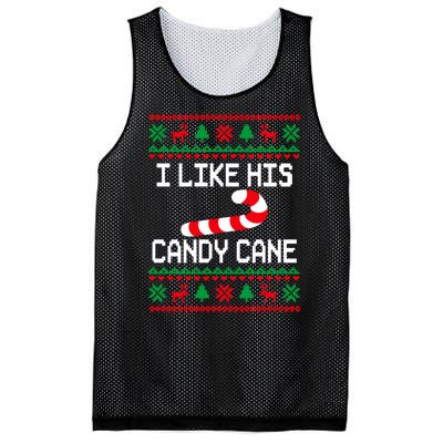 I Like His Candy Cane Funny Couples Ugly Christmas Sweater Mesh Reversible Basketball Jersey Tank