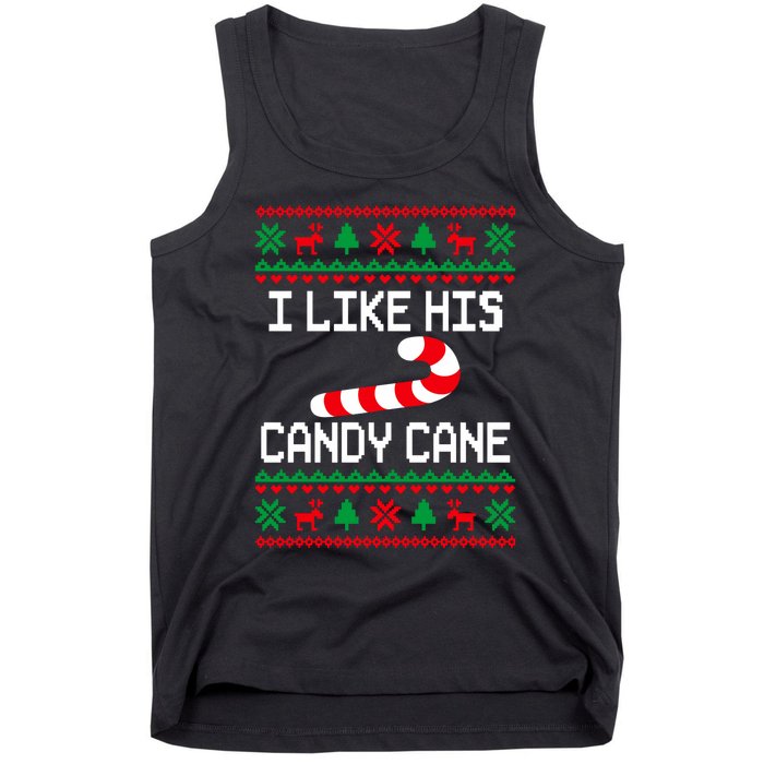 I Like His Candy Cane Funny Couples Ugly Christmas Sweater Tank Top