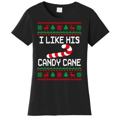 I Like His Candy Cane Funny Couples Ugly Christmas Sweater Women's T-Shirt