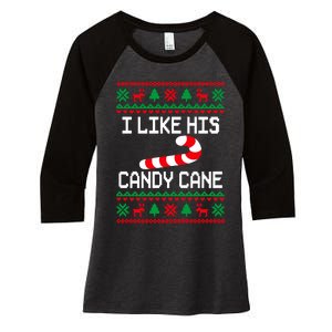 I Like His Candy Cane Funny Couples Ugly Christmas Sweater Women's Tri-Blend 3/4-Sleeve Raglan Shirt