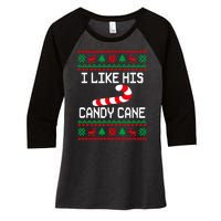 I Like His Candy Cane Funny Couples Ugly Christmas Sweater Women's Tri-Blend 3/4-Sleeve Raglan Shirt