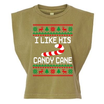 I Like His Candy Cane Funny Couples Ugly Christmas Sweater Garment-Dyed Women's Muscle Tee