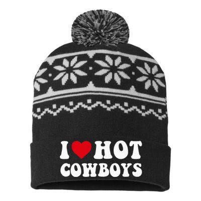 I Love Hot Cow I Heart Cow Funny Country Western USA-Made Snowflake Beanie