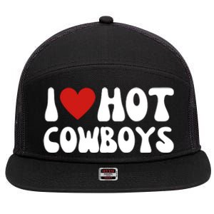 I Love Hot Cowboys I Heart Cowboys Funny Country Western 7 Panel Mesh Trucker Snapback Hat