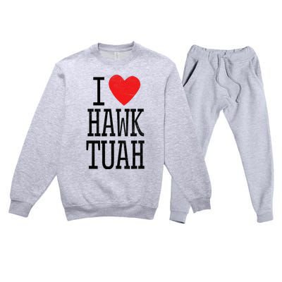 I Love Hawk Tuah Heart Guy Spit Joke Wet That Thang Premium Crewneck Sweatsuit Set