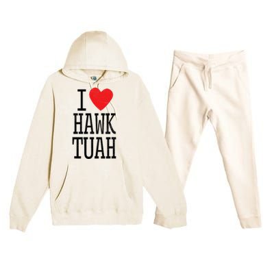 I Love Hawk Tuah Heart Guy Spit Joke Wet That Thang Premium Hooded Sweatsuit Set