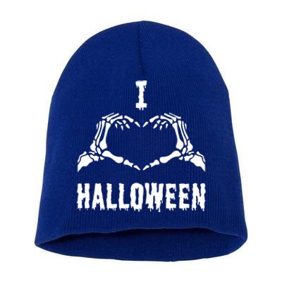 I Love Halloween Skeleton Heart Hands Cool Gift Short Acrylic Beanie