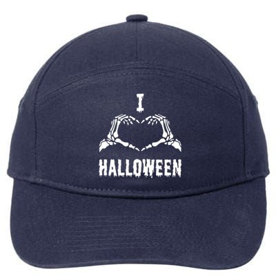 I Love Halloween Skeleton Heart Hands Cool Gift 7-Panel Snapback Hat