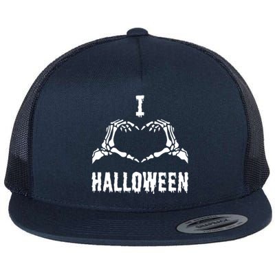 I Love Halloween Skeleton Heart Hands Cool Gift Flat Bill Trucker Hat