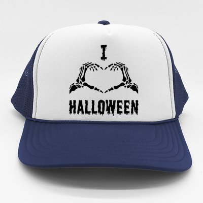 I Love Halloween Skeleton Heart Hands Cool Gift Trucker Hat