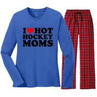 I Love Hot Hockey Moms Cool Gift I Heart Hot Hockey Moms Cute Gift Women's Long Sleeve Flannel Pajama Set 