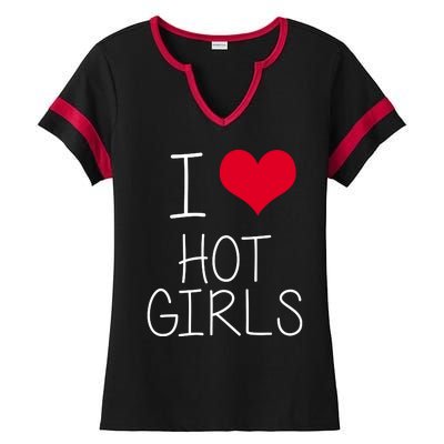 I Love Hot Girls Ladies Halftime Notch Neck Tee