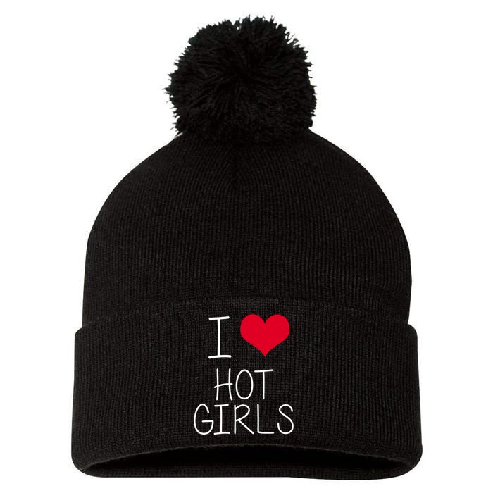 I Love Hot Girls Pom Pom 12in Knit Beanie