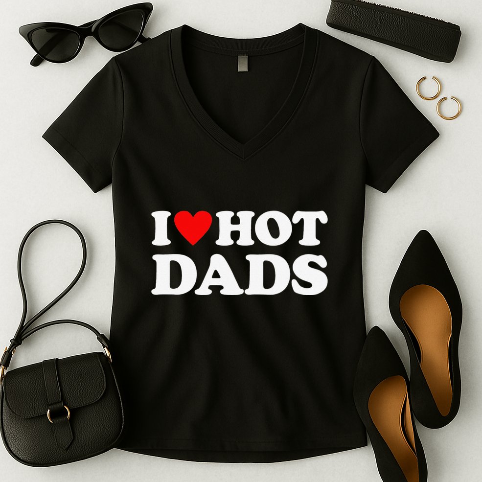 I Love Hot Dads I Heart Hot Dads Love Hot Dads Women's V-Neck T-Shirt