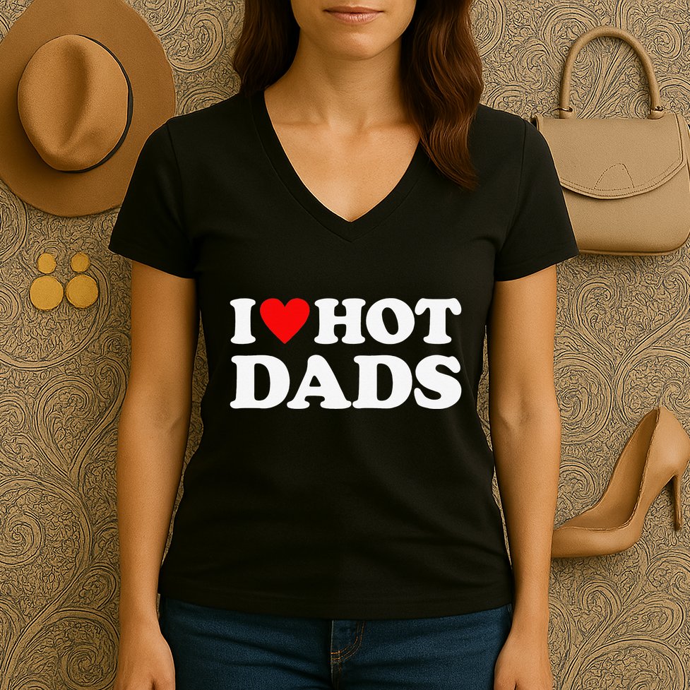 I Love Hot Dads I Heart Hot Dads Love Hot Dads Women's V-Neck T-Shirt