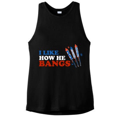 I Like How He Bangs Firework Celebration Funny 4th Of July Ladies PosiCharge Tri-Blend Wicking Tank