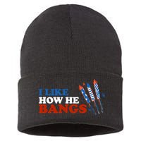 I Like How He Bangs Firework Celebration Funny 4th Of July Sustainable Knit Beanie