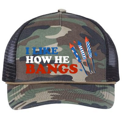 I Like How He Bangs Firework Celebration Funny 4th Of July Retro Rope Trucker Hat Cap