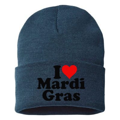 I Love Heart Mardi Gras Fat Tuesday Carnival Sustainable Knit Beanie