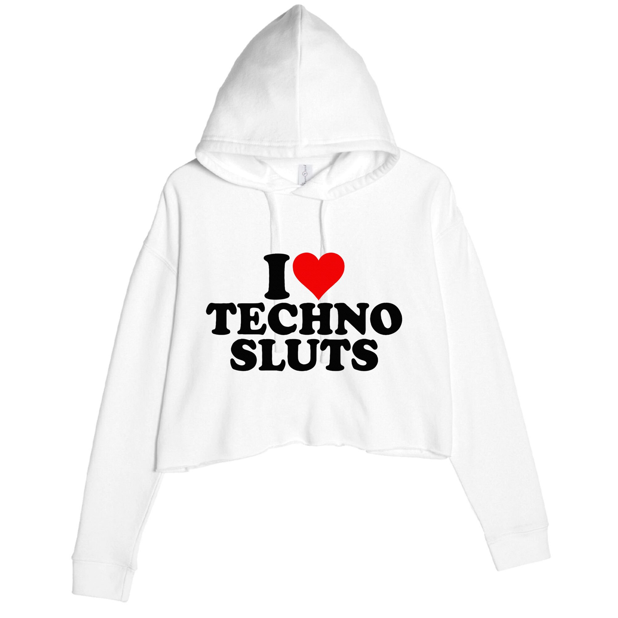 I Love Heart Techno Sluts Edm Music Crop Fleece Hoodie