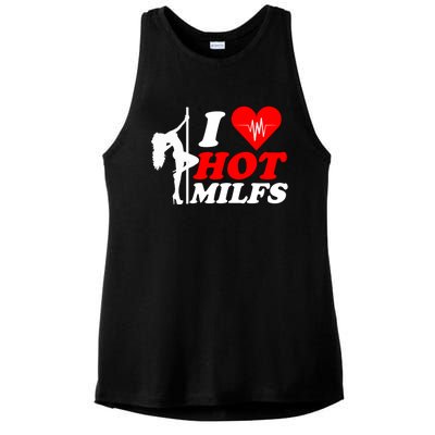 I Love Hot Milfs Funny Red Heart Love Milfs Hot Mom Hunter Funny Gift Ladies PosiCharge Tri-Blend Wicking Tank