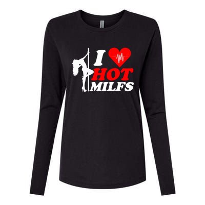 I Love Hot Milfs Funny Red Heart Love Milfs Hot Mom Hunter Funny Gift Womens Cotton Relaxed Long Sleeve T-Shirt