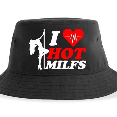 I Love Hot Milfs Funny Red Heart Love Milfs Hot Mom Hunter Funny Gift Sustainable Bucket Hat