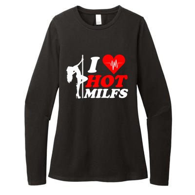 I Love Hot Milfs Funny Red Heart Love Milfs Hot Mom Hunter Funny Gift Womens CVC Long Sleeve Shirt