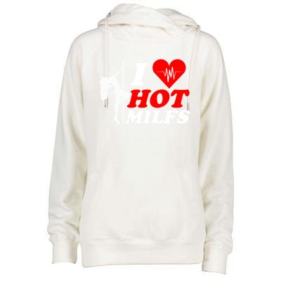 I Love Hot Milfs Funny Red Heart Love Milfs Hot Mom Hunter Funny Gift Womens Funnel Neck Pullover Hood