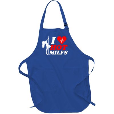 I Love Hot Milfs Funny Red Heart Love Milfs Hot Mom Hunter Funny Gift Full-Length Apron With Pockets