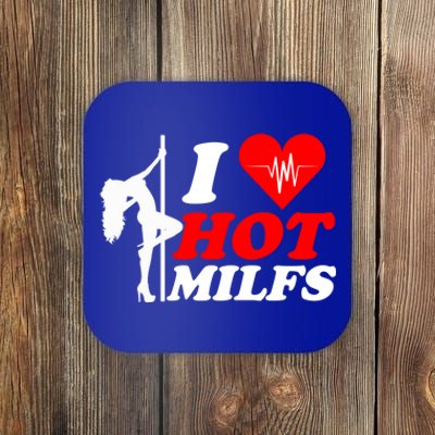 I Love Hot Milfs Funny Red Heart Love Milfs Hot Mom Hunter Funny Gift Coaster