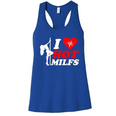 I Love Hot Milfs Funny Red Heart Love Milfs Hot Mom Hunter Funny Gift Women's Racerback Tank