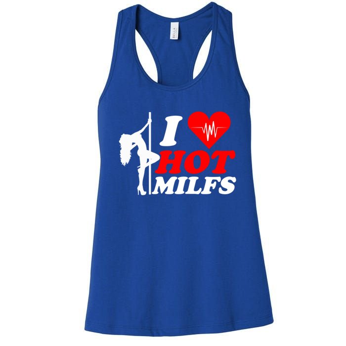 I Love Hot Milfs Funny Red Heart Love Milfs Hot Mom Hunter Funny Gift Women's Racerback Tank