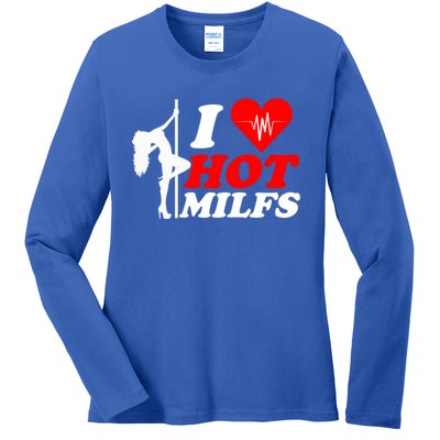 I Love Hot Milfs Funny Red Heart Love Milfs Hot Mom Hunter Funny Gift Ladies Long Sleeve Shirt