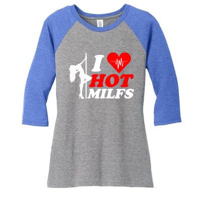 I Love Hot Milfs Funny Red Heart Love Milfs Hot Mom Hunter Funny Gift Women's Tri-Blend 3/4-Sleeve Raglan Shirt