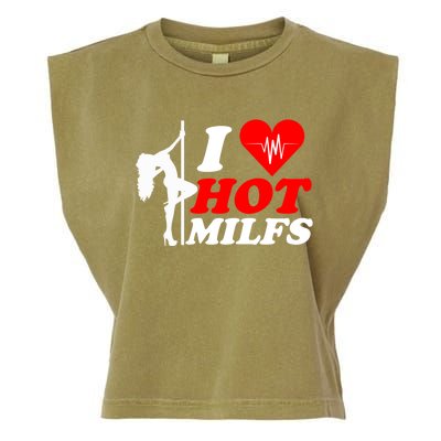 I Love Hot Milfs Funny Red Heart Love Milfs Hot Mom Hunter Funny Gift Garment-Dyed Women's Muscle Tee