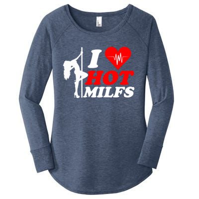 I Love Hot Milfs Funny Red Heart Love Milfs Hot Mom Hunter Funny Gift Women's Perfect Tri Tunic Long Sleeve Shirt