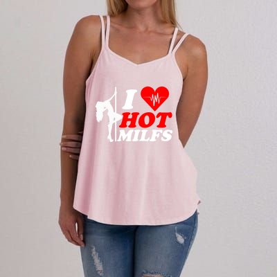 I Love Hot Milfs Funny Red Heart Love Milfs Hot Mom Hunter Funny Gift Women's Strappy Tank