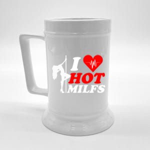 I Love Hot Milfs Funny Red Heart Love Milfs Hot Mom Hunter Funny Gift Beer Stein