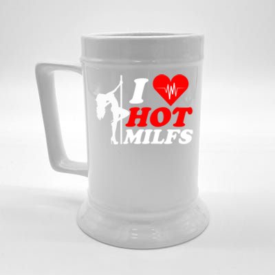 I Love Hot Milfs Funny Red Heart Love Milfs Hot Mom Hunter Funny Gift Beer Stein