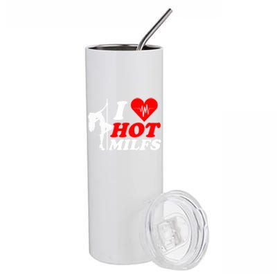 I Love Hot Milfs Funny Red Heart Love Milfs Hot Mom Hunter Funny Gift Stainless Steel Tumbler