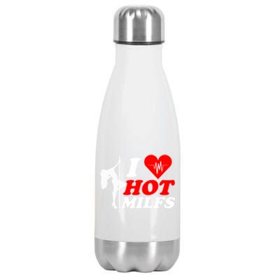 I Love Hot Milfs Funny Red Heart Love Milfs Hot Mom Hunter Funny Gift Stainless Steel Insulated Water Bottle