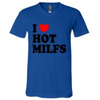 I Love Hot Milfs Funny Gift I Heart Hot Milfs Funny Gift Love Hot Moms Cute Gift V-Neck T-Shirt