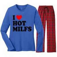 I Love Hot Milfs Funny Gift I Heart Hot Milfs Funny Gift Love Hot Moms Cute Gift Women's Long Sleeve Flannel Pajama Set 