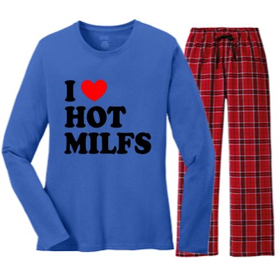 I Love Hot Milfs Funny Gift I Heart Hot Milfs Funny Gift Love Hot Moms Cute Gift Women's Long Sleeve Flannel Pajama Set 